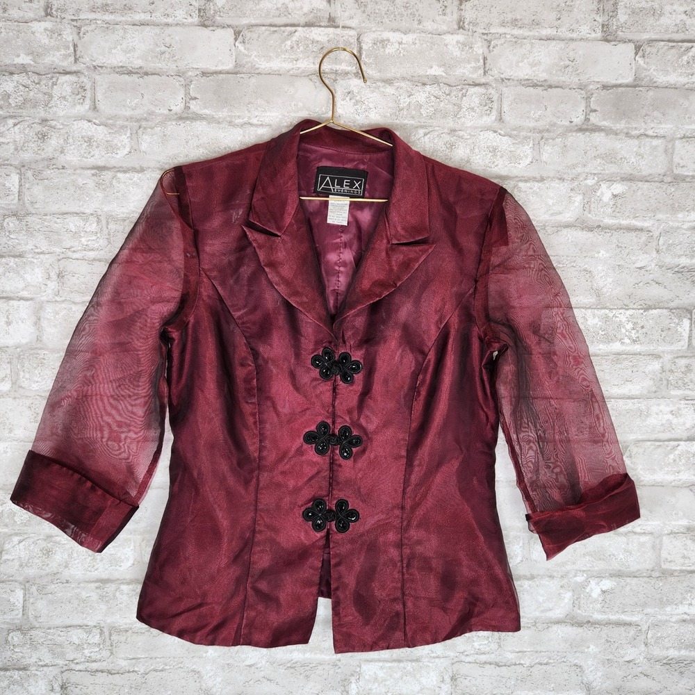 Alex Evenings Sheer Sleeve Jacket Beaded Frog Closures Dark Romantic Gothic M